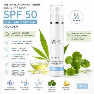 Ультразволожувальний захисний крем SPF 50 з олією канабісу Smart4Derma Aquagen, 50 мл 517 фото