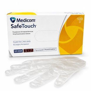 Рукавички вінілові Medicom, розмір М, неопудрені, прозорі, 100 шт 3132608942 фото